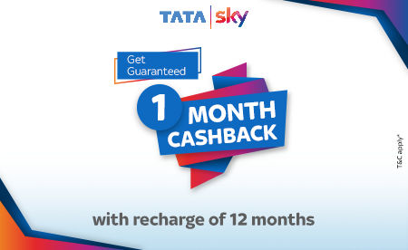 Tata Sky is offering 1-month cashback on recharging with 12 months or more